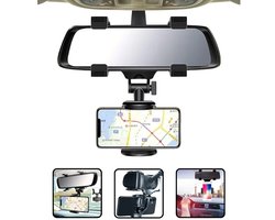 Binnenspiegel Auto -Clip-on Autotelefoonhouder Achteruitkijkspiegel – Universeel – 360° Verstelbaar – Veilig Handsfree Navigeren – ABS Kunststof – Zwart