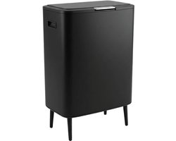 BinnenStyle Pure 60L Design Prullenbak met Drukdeksel – Mat Zwart met Slanke Poten – Grote Afvalbak 60 Liter Keuken – Vuilnisbak Touch Deksel – Stijlvolle Prullenbak Zwart