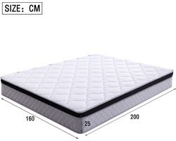 Binnenveringmatras 160 x 200 cm, 25 cm dik, H3, Ergonomisch en Lendenwervelontlastend, Gerold, Met Matras, Wit