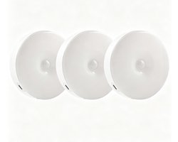 Binnenverlichting met bewegingssensor - LED-lampjes - oplaadbaar nachtlampje - met USB-kabel - magnetische sticker - geschikt voor keukens, boekenkasten en lades - warm geel licht - 3-pack