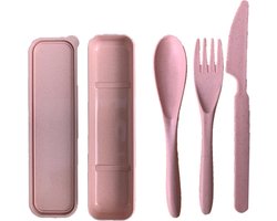 Bio-based Bestekset | Roze | Biologisch Afbreekbaar | Vaatwasserbestendig | Duurzaam Campingbestek