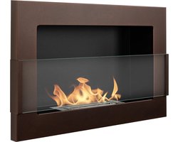 Bio-ethanol wandhaard 65x40 cm bruin mat (structuur) met glas – moderne sfeerhaard zonder schoorsteen