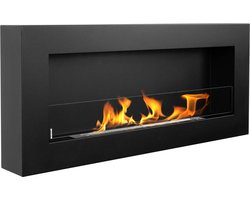 Bio-ethanol wandhaard 90x40 cm box zwart mat (structuur) met glas – moderne sfeerhaard zonder schoorsteen