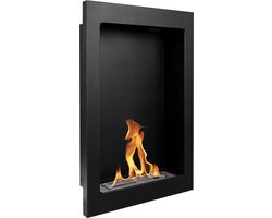 Bio-ethanol wandhaard vertical zwart mat (structuur) met glas – moderne sfeerhaard zonder schoorsteen