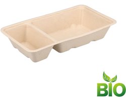 BIO Frietbakje A7 met sausvak - 50 stuks - Patatbakje - Suikerriet - Bruin
