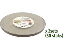 BIO Wegwerp Borden - van Suikerriet - Rond - 23cm - 2-Vaks - 50 Stuks - Naturel kleur - Composteerbaar en Duurzaam - Feest/verjaardag/BBQ borden