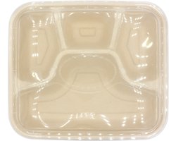 BIO Wegwerp Maaltijdbak - van Suikerriet - Vierkante - 4-Vaks - met Suikerriet Deksel - 23x20x4cm(H) - 30 Stuks - Compartimenten Bakje - Magnetronbestendig - Composteerbaar - Lunchbox / Meal Prep