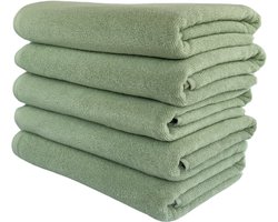 Biologische Badhanddoekenset - 70x140cm - 5 Stuks - 100% Katoen - GOTS & Vegan - Hotelkwaliteit - Lichtgroen - De Linde Home