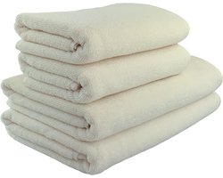 Biologische Handdoekenset - 4 delig - 2x 50x100 cm & 2x 70x140 cm - 100% Katoen - GOTS & Vegan - Hotelkwaliteit - Ecru - De Linde Home