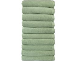Biologische Handdoekenset - 50x100cm - 10 Stuks - 100% Katoen - GOTS & Vegan - Hotelkwaliteit - Lichtgroen - De Linde Home