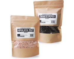 Biologische Zwarte Peperkorrels en Himalaya Zout Pakket - 300 Gram Peper en 900 Gram Zout - GMO-vrij | De Biologische Kruidenier