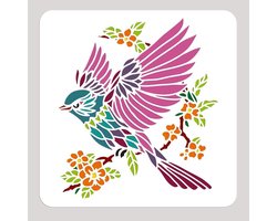 Bird en Bloem Schildertemplate, 30 x 30 cm, Herbruikbare Creatieve Sjablonen voor Hout, Stof, Papier, Muren, Canvas en Meubels