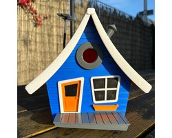 BirdieBoxx Tooned Edition - 3D Geprint Vogelhuisje - Blauwe Voorzijde - Cartoon Look - Buitenhuis
