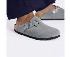 Birkenstock Boston Braided Suede Leather Basalt Gray Narrow