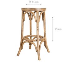 BISCOTTINI Barkruk - Hoge keukenkruk - Massief Essen - Licht Notenhout - Houten Bistrostoel - 39x39x75 cm - Vintage stijl voor keuken en bar
