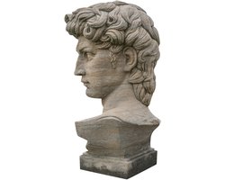 BISCOTTINI Borstbeeld David - Klassieke Stenen Sculptuur - Tuinbeeld voor Binnen en Buiten - 43x35x64cm