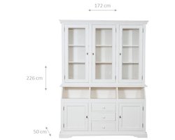 BISCOTTINI Buffetkast - Handgemaakt Keukenkast - Massief lindehout - Antiek Wit - 172x50x226 cm - Boekenkasten - Vitrinekast Made in Italy