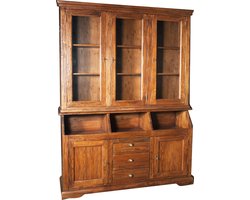 BISCOTTINI Buffetkast - Handgemaakt Keukenkast - Massief lindehout - Walnoot afwerking - 172x50x226 cm - Boekenkasten - Vitrinekast Made in Italy