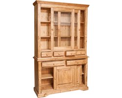 BISCOTTINI Buffetkast in landelijke stijl - Vitrinekast Massief Lindehout - Natuurlijke Afwerking - 142x50x225 cm - Rustieke Boekenkasten - Made in Italy