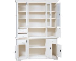 BISCOTTINI Buffetkast - Rustieke Vitrinekast - Massief lindehout - Antiek Wit - 156x50x200 cm - Handgemaakt Boekenkasten - Made in Italy