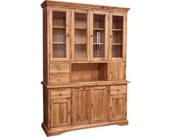 BISCOTTINI Buffetkast - Rustieke Vitrinekast - Massief lindehout - Natuurlijke Afwerking - 156x50x200 cm - Handgemaakt Boekenkasten - Made in Italy