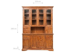 BISCOTTINI Buffetkast - Rustieke Vitrinekast - Massief lindehout - Walnoot afwerking - 156x50x200 cm - Handgemaakt Boekenkasten - Made in Italy
