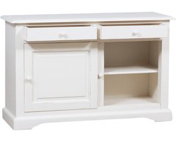 BISCOTTINI Dressoir met 2 schuifdeuren en 2 laden COUNTRY V- Commode Massief Lindehout - Antiek Wit -142x50x90 cm- TV-meubels Made in Italy - Haltafel