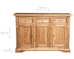 BISCOTTINI Dressoir met 3 laden en 3 deuren COUNTRY - Commode Massief Lindehout - Natuurlijke Afwerking - 156x45x103 cm -Handgemaakte Haltafel