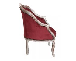 BISCOTTINI Fauteuil - Oorfauteuil Lodewijk XVI-Stijl - Massief Beukenhout - Bordeaux, Zilver Antieke Afwerking - Relaxfauteuil - 63x57x80 cm