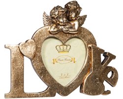 BISCOTTINI Fotolijst Love in Shabby Chic stijl - Staande fotolijst - Romantische fotokader - Antiek Gouden Blad Afwerking - 23x13x18cm