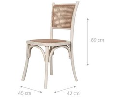 BISCOTTINI Keuken Stoelen - Eetkamerstoel - Massief Essenhout En Rotan - Antiek Wit Afwerking - Houten Bistrostoel Klassieke - 45x42x89 cm