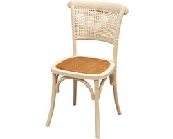 BISCOTTINI Keuken Stoelen - Eetkamerstoel - Massief Essenhout En Rotan - Antiek Wit Finish -Houten Bistrostoel voor woonkamer, restaurants -45x50x88cm