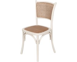 BISCOTTINI Keuken Stoelen - Eetkamerstoel - Massief Essenhout En Rotan - Antiek Wit - Houten Bistrostoel-45x42x89cm-Voor keuken woonkamer, restaurants