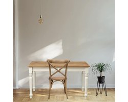 BISCOTTINI Keuken Tafel - Eetkamertafel - Massief Lindenhout - Antiek Wit + Natuurlijke Top - Tafel Met Lade - 140x80x80 cm - Landelijke Stijl