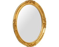 BISCOTTINI Ovale Decoratieve Wandspiegel ROMANTICA - Florentijnse Spiegel met Afwerking Antiek Bladgoud - Hout - 93x72 cm - Made in Italy - voor Industriële, Landelijke, Botanische stijl