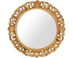 BISCOTTINI Rond Wandspiegel FLORIA II - Decoratieve Hangende Spiegel met Afwerking Antiek Bladgoud - Hout - 62x62 cm - voor Industriële, Landelijke, Botanische stijl - Made in Italy