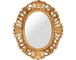 BISCOTTINI Wandspiegel Barok Design - Ovaal Hangspiegel Made in Italy met Afwerking Antiek Bladgoud - Hout - 50x60 cm - Spiegel Hal, Woonkamer,Slaapkamer