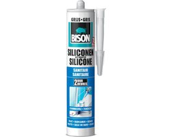 Bison Siliconenkit grijs koker 300 ml - waterbestendige kit, sanitaire afdichting, ongevoelig voor schimmel, kleurvast, blijvend elastisch, makkelijk verwerkbaar