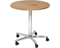 BISTRO 80R C - Systeem conferentietafel Chroom Ø 80 Knoestige Eiken