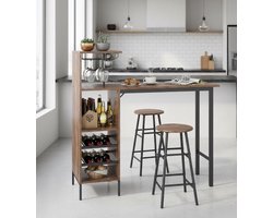 Bistro Bartafel Set – 120 x 40 x 120 cm Statafel met 2 Barkrukken, Wijnglashouder, Plank en Industrieel Design – Multifunctionele Keuken- en Woonkamer Statafel – Medahomestore