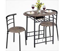 Bistro Set 3-delig balkonmeubelen, tuinmeubelen, balkonset van hout, tuinset met 1 tafel en 2 stoelen, balkontafel, 80 x 53 x 73,5 cm Bruin