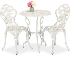 Bistro set - bistrotafel en 2 stoelen - gegoten aluminium - wit-brons