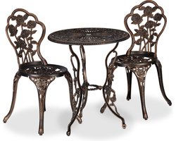 Bistro set - bistrotafel en 2 stoelen - gegoten aluminium - zwart-brons
