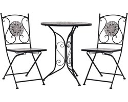 Bistro Set - Tuinmeubelen Set - Buiten Ontspannen - Mozaïek Design - 61x71cm Tafel - Grijs