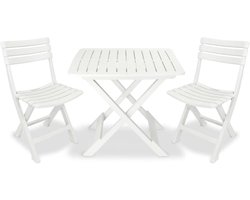 Bistro Set - Tuinset Balkonset - Buiten Zitten - Inklapbaar Ruimtebesparend - 3-delig - Wit