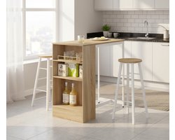 Bistro Statafel Set met 2 Barkrukken – Keuken- en Eettafel 91x49x91 cm, 3-niveaus Opbergrek, Licht Eiken + Wit – Modern Design | Medahomestore