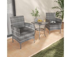 Bistro tuinset 3-delig – Meuble Paris rotan balkonset met tafel en 2 stoelen – weerbestendige tuinmeubelset met kussens – outdoor lounge set voor balkon, terras en tuin – grijs – compact & modern design