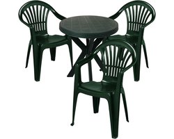 Bistrogarnituur 4-delig - Tuinset Kunststof - Balkon Terras - Weerbestendig Stapelbaar - Ø70xH72cm - Groen