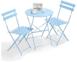 Bistroset 2 persoons - Metaal - Tuinset - Met bistrostoeltjes - 3-delig - Tuintafel - Blauw