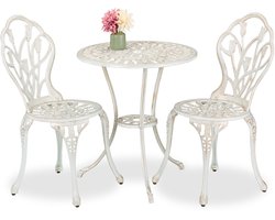 bistroset 2 persoons - tafel en 2 stoelen - gegoten aluminium - wit-brons